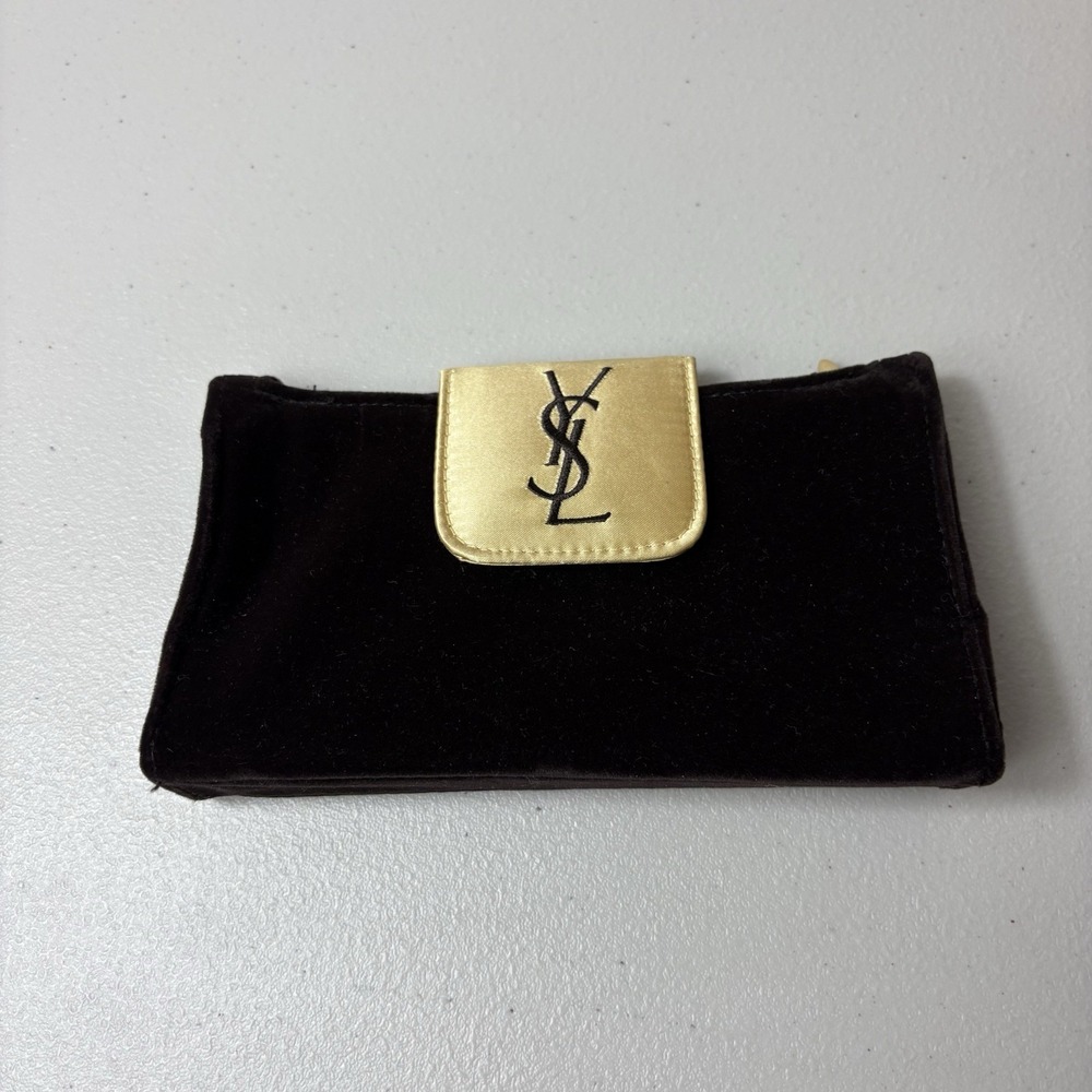 Yves Saint Laurent YSL Vintage Velvet Clutch Perfume Bag Brown With Mirror